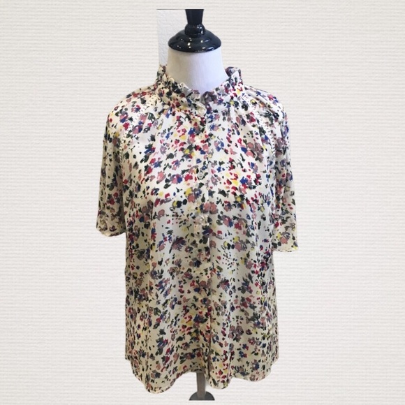 Brass and Roe Multi Floral Ruffle Blouse Size Small - Picture 2 of 13
